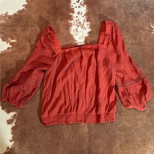 A. Byer Women's Rust Blouse with Ruffle Sleeves
